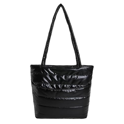 Kexpery Damen Winter Puffer Schultertasche Große Kapazität Tasche Reißverschluss Tragetasche, Schwarz , 330x290x60mm von Kexpery