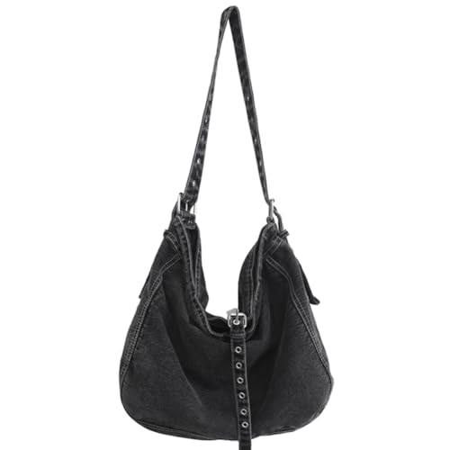 Kexpery Denim, trendige Umhängetasche, große Kapazität, Hobo-Tasche mit verstellbarem Riemen, modische Handtasche, lässige Schultertasche for Damen (schwarz) von Kexpery