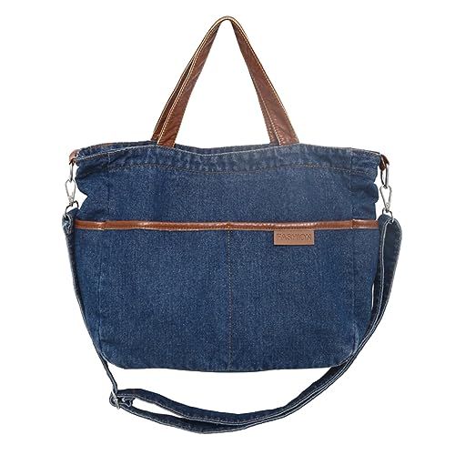 Kexpery Denim Lässige Umhängetasche mit Reißverschluss für Damen, Retro-Hobo-Tasche, verstellbarer Riemen, Einkaufstasche, multifunktional, große Kapazität mit Griff für Reisen, Ausflüge, tä von Kexpery