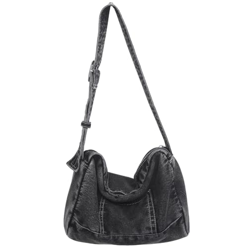 Kexpery Denim Trendy Hobo Bag Verstellbarer Riemen Jean Fashion Retro Satchel Geldbörse Alltag Geldbörse für Damen und Mädchen, Schwarz , 300.00x210.00x100.00mm /17.72x12.6x4.72inch von Kexpery