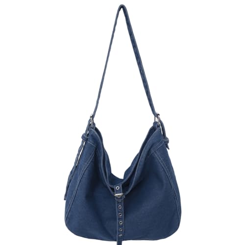 Kexpery Denim-Umhängetasche, Retro, trendige Umhängetasche, große Kapazität, Hobo-Tasche mit verstellbarem Riemen, lässige Schultertasche for Damen (Dunkelblau) von Kexpery