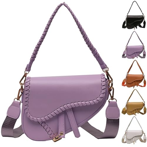 Kexpery Dior Bag Dior Taschen für Damen, zwei Riemen, einfarbig, Umhängetasche, PU-Leder, kleine Umhängetasche, wasserdicht, große Kapazität, violett, 20*6*17 cm von Kexpery