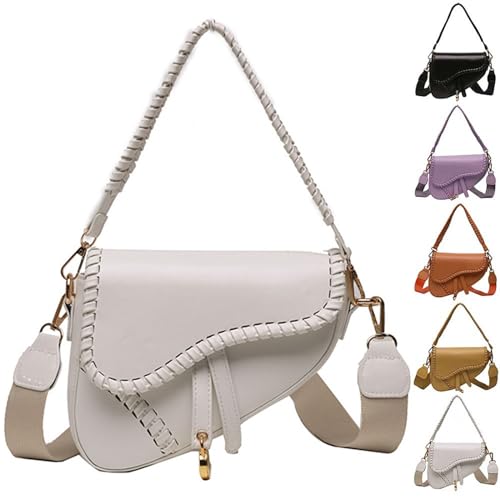 Kexpery Dior Damen Schultertasche mit zwei Riemen, einfarbig, PU-Leder, kleine Umhängetasche, wasserdicht, große Kapazität, weiß, 20*6*17 cm von Kexpery