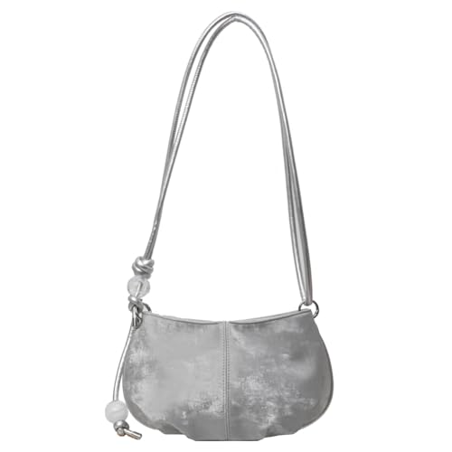 Kexpery Einfache Tragetasche for Damen, großes Fassungsvermögen, PU-Unterarmtasche, lässige Clutch-Handtasche, Reißverschluss mit Perle for Outdoor-Reisen (Silber) von Kexpery