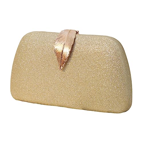 Kexpery Elegante Damen-Geldbörse mit Blättern, kleine Geldbörse, Crossbody-Tasche, glitzernde Kette, Party, Bankett, Tasche für Damen, gold, 20*11*4cm/7.9*4.34*1.6in von Kexpery