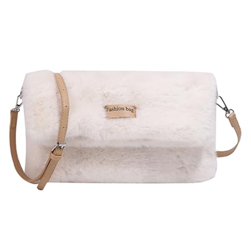 Kexpery Flauschige Tragetasche, vielseitige pelzige Umhängetasche, quadratisch, Hobo-Tasche, Damen, Plüsch, Crossbody-Tasche, verstellbarer Riemen, Winter-Dating-Geldbörse, weiß, von Kexpery