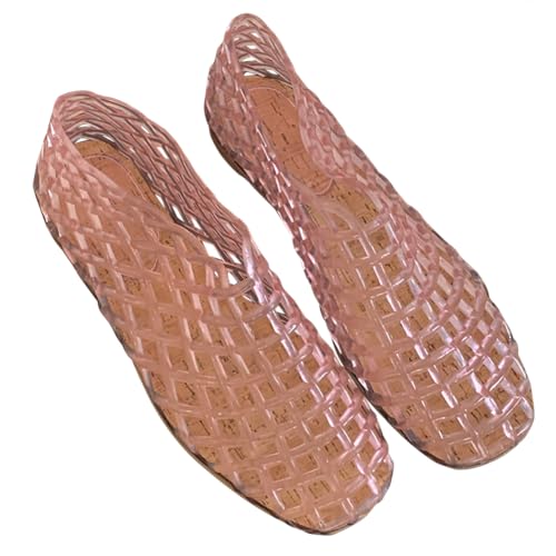 Kexpery Damen Jelly Flats Mode Slip-On Flache quadratische Zehe Strand Jelly Schuhe Leichte Casual Flache Sandalen atmungsaktiv für Reisen im Freien, Pink, 39 EU von Kexpery