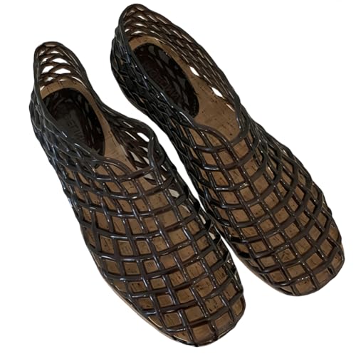 Kexpery Frauen Jelly Flats Mode Slip-On Flache Quadratische Zehe Strand Jelly Schuhe Leichte Casual Flache Sandalen Atmungsaktiv für Reisen im Freien, Schwarz , 39 EU von Kexpery