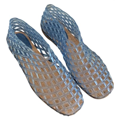 Kexpery Damen Jelly Flats Mode Slip-On Flache quadratische Zehe Strand Jelly Schuhe Leichte Casual Flache Sandalen atmungsaktiv für Reisen im Freien, blau, 38 EU von Kexpery