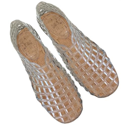 Kexpery Damen Jelly Flats Mode Slip-On Flache quadratische Zehe Strand Jelly Schuhe Leichte Casual Flache Sandalen atmungsaktiv für Reisen im Freien, weiß, 37 EU von Kexpery