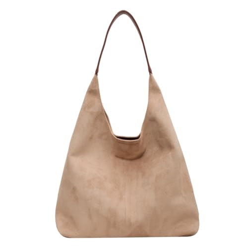 Kexpery Frauen Wildleder Umhängetasche Retro Single Umhängetasche große Kapazität Trendy Arbeit Hobo Feste Farbe Vintage Hobo -Bag HaSp -Verschluss im Freien Reisetasche (Beige) von Kexpery