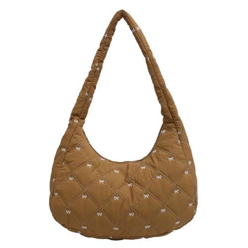 Kexpery Frauen gesteppte Umhängetasche Bogenmuster Puffer Tasche Handtasche gesteppte Unterarmtasche gesteppte Polstertasche weibliche Reisetasche (Khaki) von Kexpery