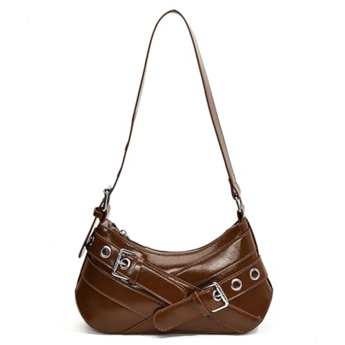 Kexpery Frauen pu Vintage Top Griff Tasche Zip Verschluss Y2K Retro Heiße Mädchen Handtasche Mode Umhängetasche coole Schultertasche (hellbraun) von Kexpery