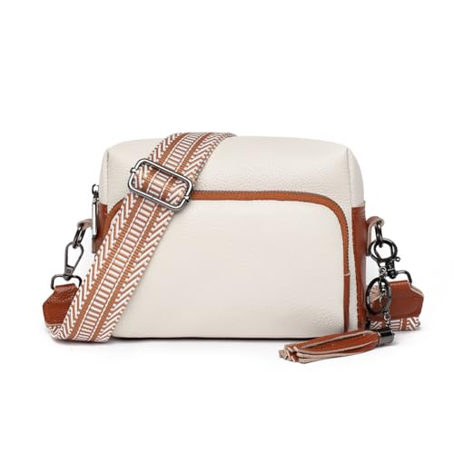 Kexpery Geldbörse aus echtem Leder, verstellbarer Riemen, trendige Umhängetasche, Damen, Reißverschluss, Pendlertasche, beige, 210.00x160.00x100.00mm/8.27x6.3x3.94inch von Kexpery