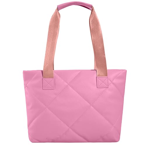 Kexpery Gepolsterte Damen-Handtaschen, einfarbig, PU, gesteppt, gepolstert, vielseitige Gitter-Tragetasche, großes Fassungsvermögen, für Party, Reisen, Arbeit, rose, 39*12*25 cm/15.35x4.72x9.84inch von Kexpery