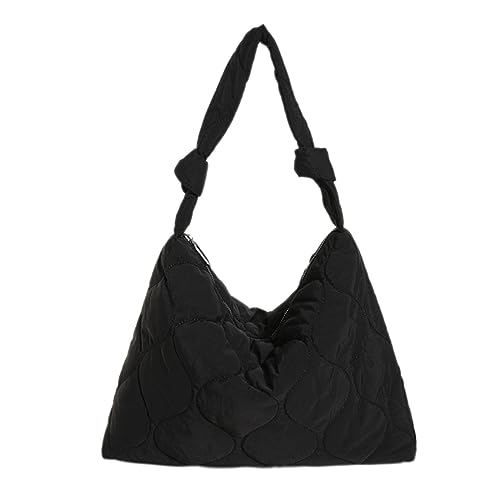 Kexpery Gepolsterte Schultertasche für Damen, großes Fassungsvermögen, gesteppt, leicht, bauschig, mit Reißverschluss, für Herbst und Winter, Schwarz , One Size von Kexpery