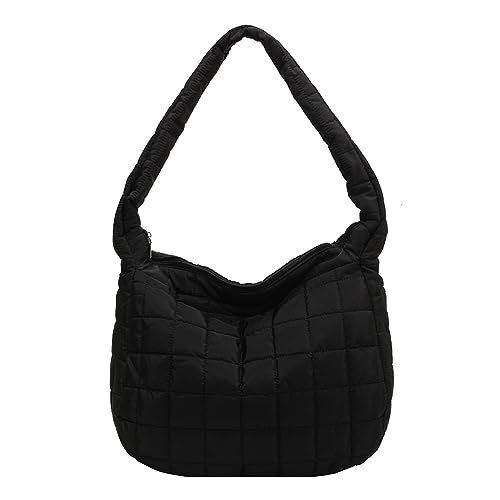 Kexpery Gepolsterte Schultertasche für Damen, lässig, leicht, modische Daunen-Umhängetasche, vielseitig, lässige Einkaufstasche, Schwarz , 400.00x320.00x120.00mm/15.75x12.6x4.72inch von Kexpery