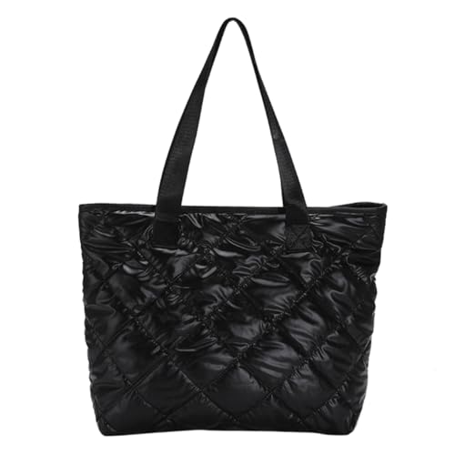 Kexpery Gesteppte Damen-Tragetasche, vielseitige Daunen-Schultertasche, leicht, gepolstert, mit Reißverschluss, lässiger Winter, Pendler, Schwarz , 480.00x350.00x110.00mm/18.9x13.78x4.33inch von Kexpery