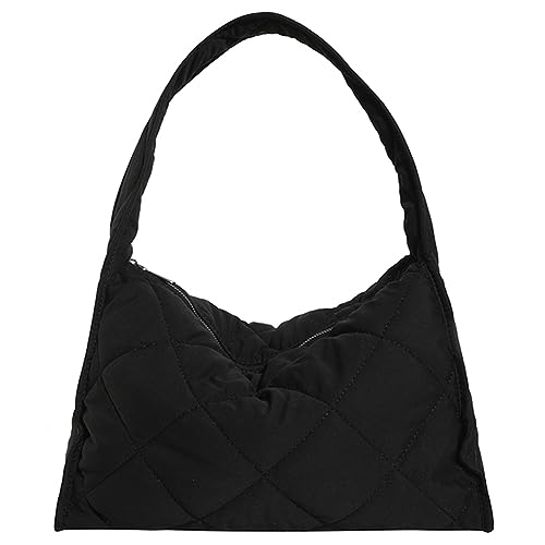 Kexpery Gesteppte Damen-Umhängetasche, Reißverschluss, Unterarmtasche, großes Fassungsvermögen, modisch, leicht, für den Alltag, Schwarz , 350.00x190.00x140.00mm/13.78x7.48x5.51inc von Kexpery