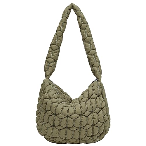 Kexpery Gesteppte Halbmondtasche mit großer Kapazität, weiche Polsterung, Achseltasche, lässige Damen-Dating-Handtasche, geschwollene Umhängetasche for Damen (Armeegrün) von Kexpery