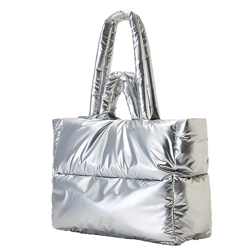 Kexpery Gesteppte Hobo-Handtasche for Damen, große Kapazität, gesteppte Tragetasche, weiche, einfarbige, leichte Metallic-Farbe for Shopper-Reisen (Silber) von Kexpery