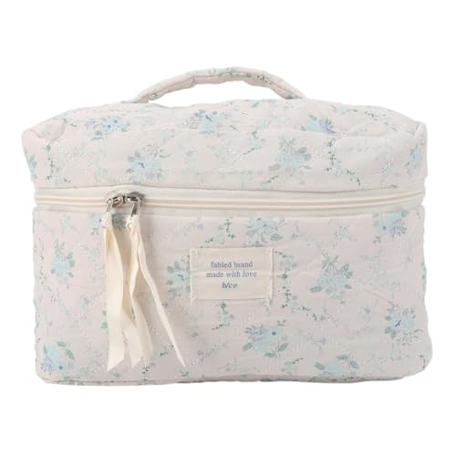 Kexpery Gesteppte Kosmetik-Organizer-Tasche mit großer Kapazität, ästhetische tragbare Kosmetiktasche for Damen, Reise-Kosmetiktasche, weicher Blumen-Kulturbeutel (Stil 3) von Kexpery