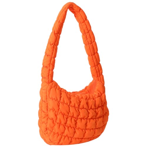 Kexpery Gesteppte plissierte Damen-Einkaufstasche, modische Wolke, große Kapazität, Temperament, Reisen, Camping, Damen-Schultertasche, Orange, 340.00x260.00x60.00mm/13.39x10.24x2.36inch von Kexpery