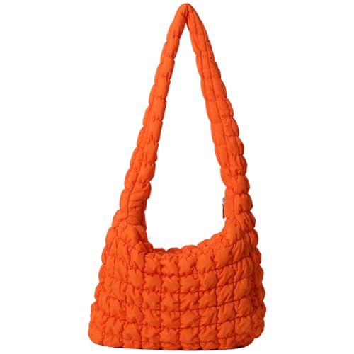 Kexpery Gesteppte plissierte Damen-Tragetasche, modische Wolke, große Kapazität, Temperament, Reisen, Camping, Damen-Schultertasche, Orange, 450.00x350.00x120.00mm/17.72x13.78x4.72inch von Kexpery