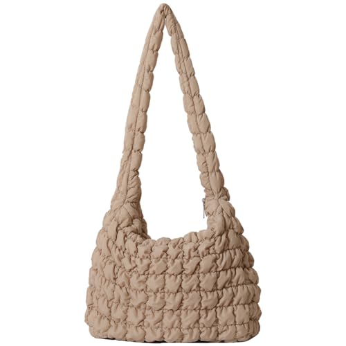 Kexpery Gesteppte plissierte Damen-Tragetasche, modische Wolke, große Kapazität, Temperament, Reisen, Camping, Damen-Schultertasche, khaki, 450.00x350.00x120.00mm/17.72x13.78x4.72inch von Kexpery