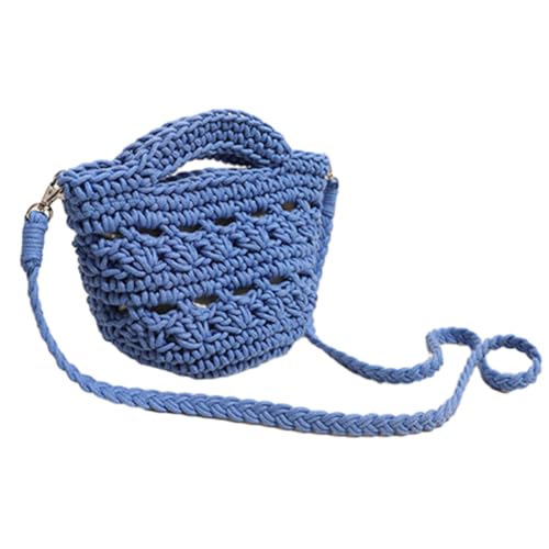 Kexpery Gestrickte Urlaubs-Reisehandtasche, Urlaubstasche, gewebte Umhängetasche, niedliche, ästhetische Baumwoll-Häkel-Schultertasche for Frauen und Mädchen (blau) von Kexpery