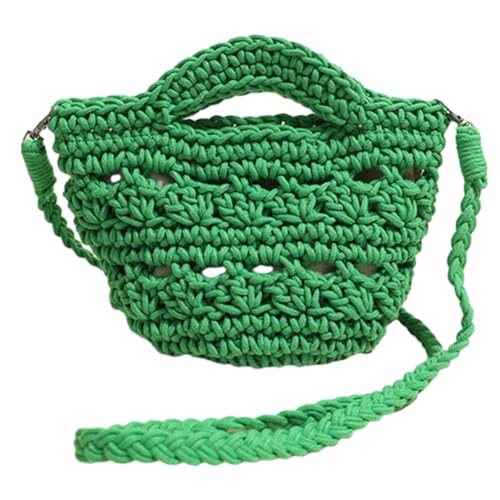 Kexpery Gestrickte Urlaubs-Reisehandtasche, Urlaubstasche, gewebte Umhängetasche, niedliche, ästhetische Baumwoll-Häkel-Schultertasche for Frauen und Mädchen (grün) von Kexpery
