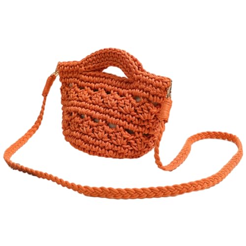 Kexpery Gestrickte Urlaubs-Reisehandtasche, Urlaubstasche, gewebte Umhängetasche, niedliche, ästhetische Baumwoll-Häkel-Umhängetasche for Frauen und Mädchen (Orange) von Kexpery