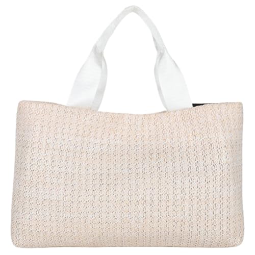 Kexpery Gewebte Damen-Tragetasche, handgefertigt, Schultertasche, großes Fassungsvermögen, gewebt, Aufbewahrungstasche, lässig, stilvoll, Strand, einfacher Tragegriff oben, Beige/Weiß, von Kexpery