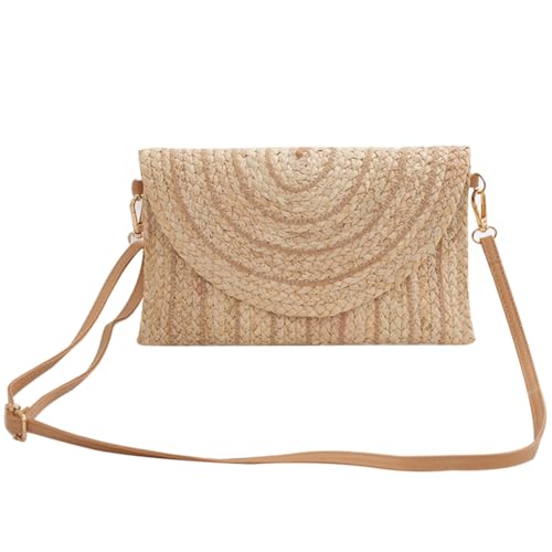 Kexpery Gewebte lässige Tragetasche mit verstellbarem Riemen, Urlaub, Reisen, Sommer, Strand, Umschlag, Geldbörse, Strohtasche für Damen und Mädchen, camel, 260.00x160.00x30.00mm/10.24x6.3x1.18inch von Kexpery