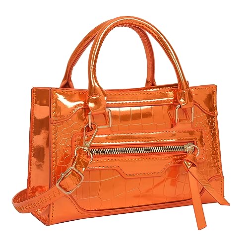 Kexpery Glänzende Umhängetasche, PU-Leder, Krokodil-Textur, metallische Farbe, Damenmode-Handtasche, einfarbig, Y2K-Damen-Geldbörse for den Pendelverkehr (Orange) von Kexpery