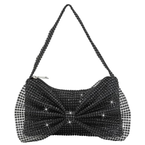 Kexpery Glitzernde Unterarmtasche für Damen, einfarbig, Strass, glänzend, Schultertasche, Reißverschluss, für Dinner-Party, Hochzeit, Schwarz , 245.00 x145.00 x10.00 mm / 9.65 x5.71 x0.39 inch von Kexpery