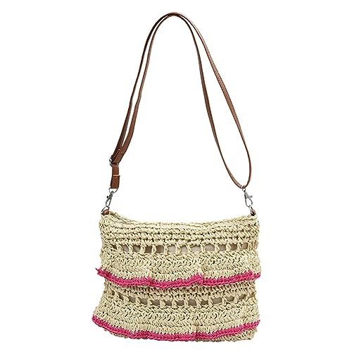 Kexpery Große Kapazität, modische Crossbody-Tasche mit Reißverschluss, abnehmbarer und verstellbarer Riemen, Rüschen, Stroh, gewebt, Umhängetasche, verschiedene Farben für Reisen, Camping und Urlaub, von Kexpery