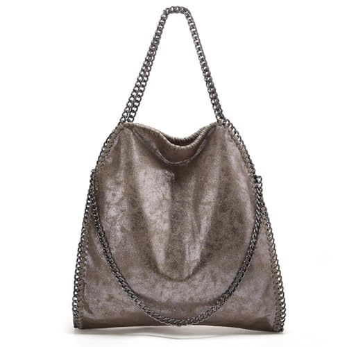 Kexpery Große Kapazität Kette Tote Bag Mode Schultertasche Einfarbig Vintage Messenger Bag Retro Daily Bag Frauen Trendy Tragetasche, silber, 420.00x380.00x90.00mm/16.54x14.96x3.54inch von Kexpery