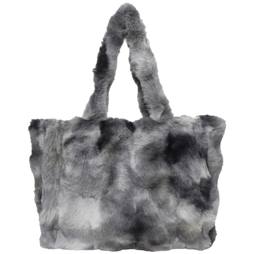 Kexpery Große Kapazität Plüsch-Tasche mit Henkel for Damen, flauschige Einkaufstasche, weiche Batik-Einkaufstasche, Damen-Outdoor-Freizeittasche (grau) von Kexpery