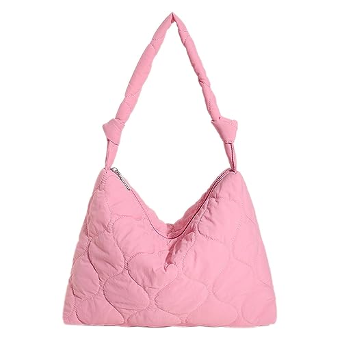 Kexpery Große Kapazität Puffy Tote Handtaschen Leichte Casual Satchel Bag Frauen Solide Hobo Handtasche mit Reißverschluss Herbst Winter Weibliche Tasche (Pink) von Kexpery