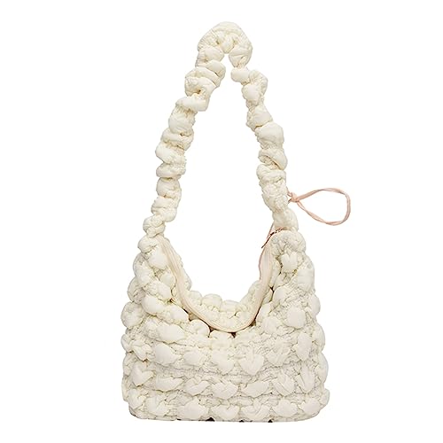 Kexpery Großkapazität Messenger -Tasche Frauen Satchel -Taschen gestopfte Sticked Faden Faltenkäufer (weiß) von Kexpery