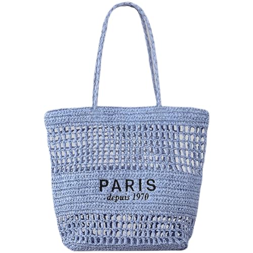 Kexpery Handgewebte Damen-Brieftasche, großes Fassungsvermögen, bestickt, vielseitig, lässig, Stricktasche, Sommer, Strand, Geldbörse, blau, 310.00x260.00x120.00mm/12.2x10.24x4.72inch von Kexpery