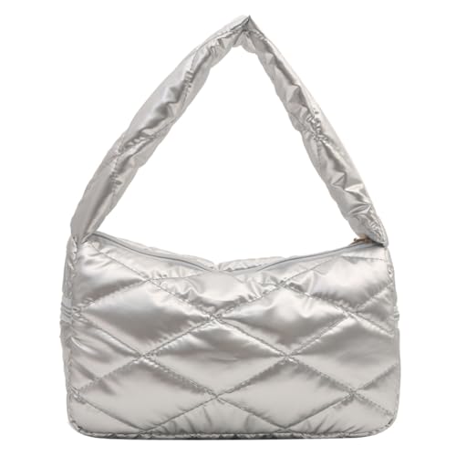 Kexpery Hobo-Tasche für Damen, großes Fassungsvermögen, PU-Leder, gesteppt, stilvolle Pendlertasche, einfarbig, weicher Griff, Silber-Raute, 245.00x150.00x95.00mm/9.65x5.91x3.74inch von Kexpery