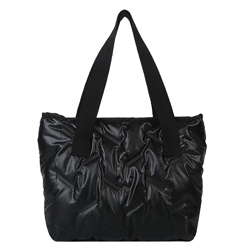 Kexpery Hobo-Tasche für Damen, großes Fassungsvermögen, einfarbig, weich, leicht, glänzend, für Damen, zum Einkaufen im Freien, Schwarz , 390.00x290.00x95.00mm/15.35x11.42x3.74inch von Kexpery