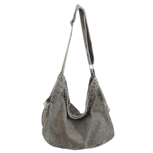 Kexpery Hobo-Umhängetasche für Damen, Vintage-Stil, lässige Umhängetasche, Used-Look, einfarbig, verstellbarer Schultergurt zum Einkaufen, Schwarz , 470.00x260.00x180.00mm/18.5x10.24x7.1nch von Kexpery