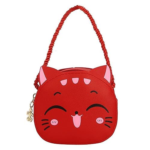Kexpery Kawaii-Umhängetasche für Mädchen, Cartoon-Katze, modisch, Münzbörse, lässig, kleine Handtaschen, kompakte Kinder-Tagestaschen, rot von Kexpery