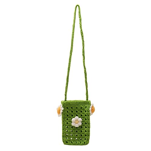 Kexpery Kleine Handy-Geldbörsen, handgefertigt, weich, ausgehöhlt, für den Alltag, gehäkelte Tasche mit Blumen für Mädchen, grün, 160.00x100.00x30.00mm/6.3x3.94x1.18inch von Kexpery