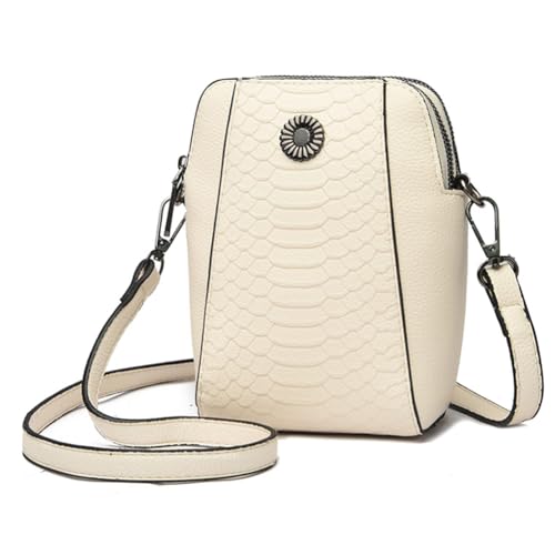 Kexpery Kleine Umhängetasche for Damen, verstellbarer Riemen, Leder-Umhängetasche, Reißverschluss, Retro-Kuriertasche, Vintage-Umhängetasche, vertikale Handtasche (Beige) von Kexpery