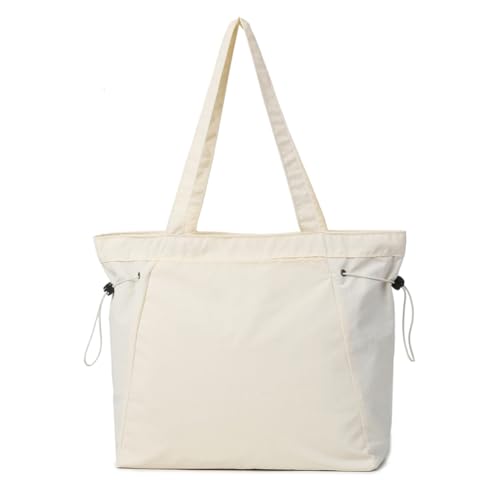 Kexpery Kordelzug-Tragetasche, seitlicher Kordelzug, modische Umhängetasche, leicht, für Damen, große Umhängetasche, Handtasche für Reisen, College-Tasche (Beige) von Kexpery