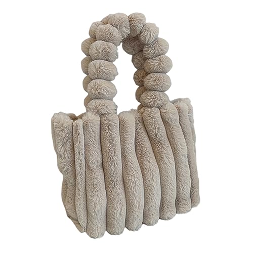 Kexpery Lässige Damen-Reisetasche, weiche, flauschige Einkaufstasche, einfarbig, großes Fassungsvermögen, plissierte Damen-Outdoor-Freizeittasche (klein, beige) von Kexpery